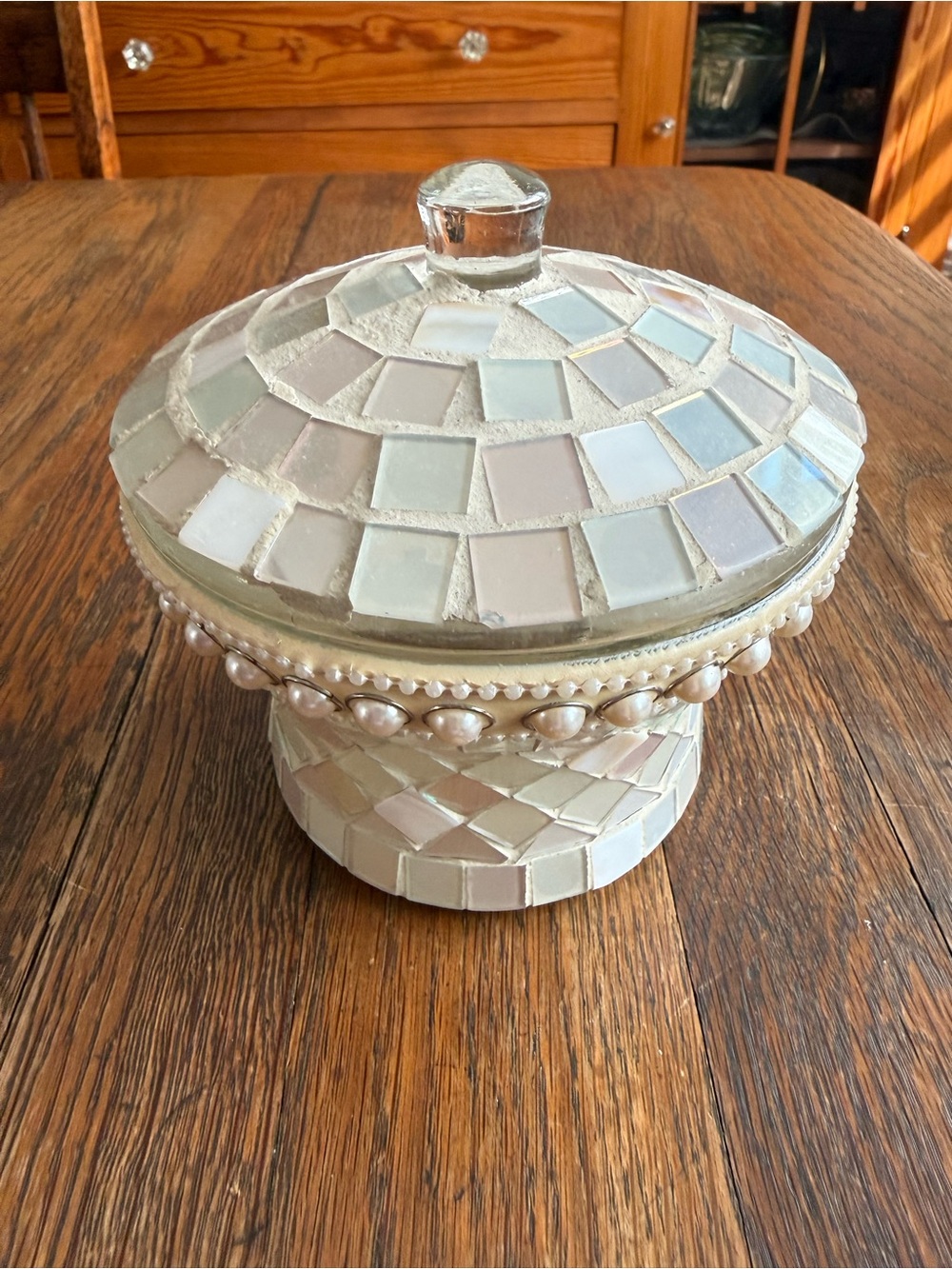 Iridescent Mosaic Glass Trinket Jar with Lid
